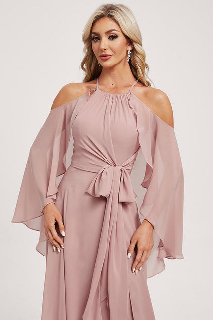 Robe Pastel Rose Décolleté Licou Longue - gallery 6