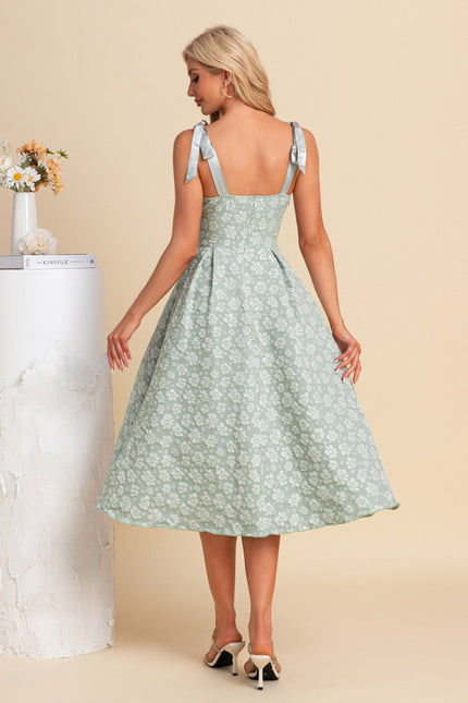 Robe Pastel Verte Trapèze Midi Jacquard - gallery 1