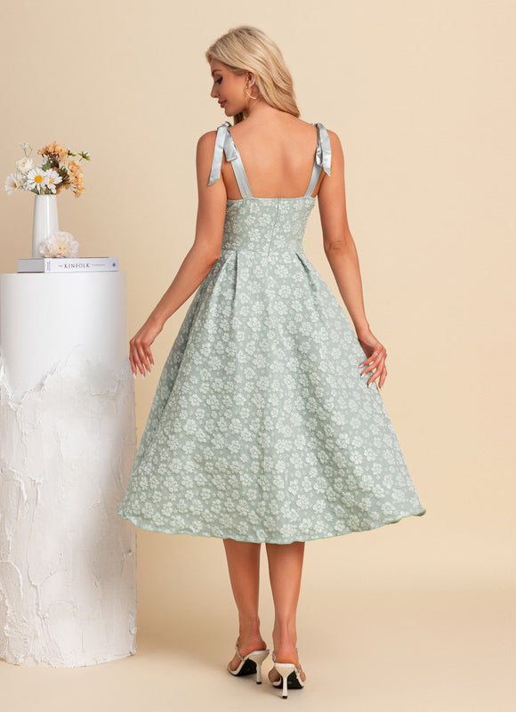 Robe Pastel Verte Trapèze Midi Jacquard - gallery 1