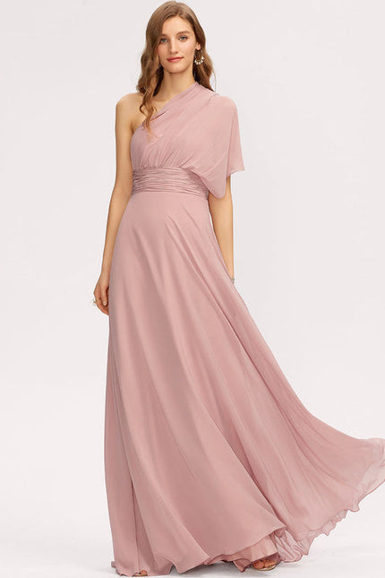 Robe Pastel Rose Décolleté Asymétrique Longue - gallery 6