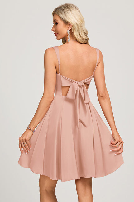 Robe Pastel Rose Col Carré Trapèze - gallery 1