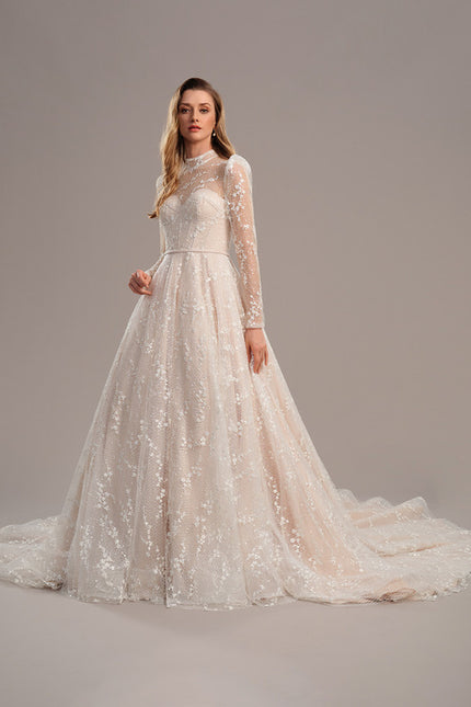 Robe Pastel Blanche Dentelle Traîne Longue - gallery 2