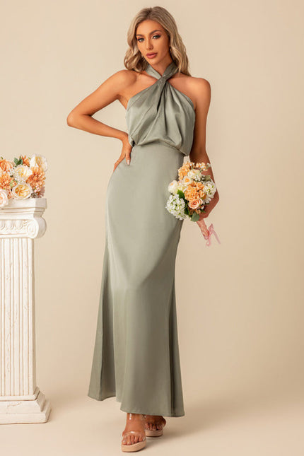 Robe Pastel Vert D'Eau Satin Maxi - gallery 2
