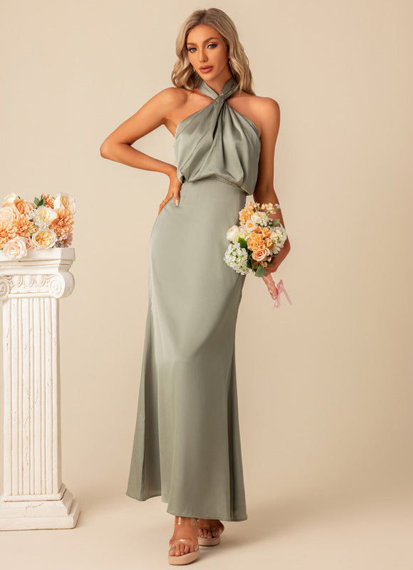 Robe Pastel Vert D'Eau Satin Maxi - gallery 2