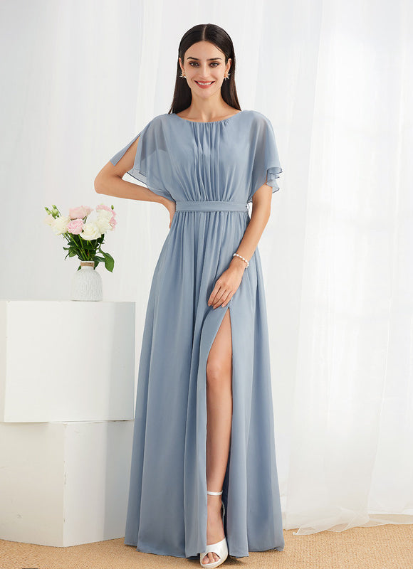 Robe Pastel Bleu Col Rond Évasée
