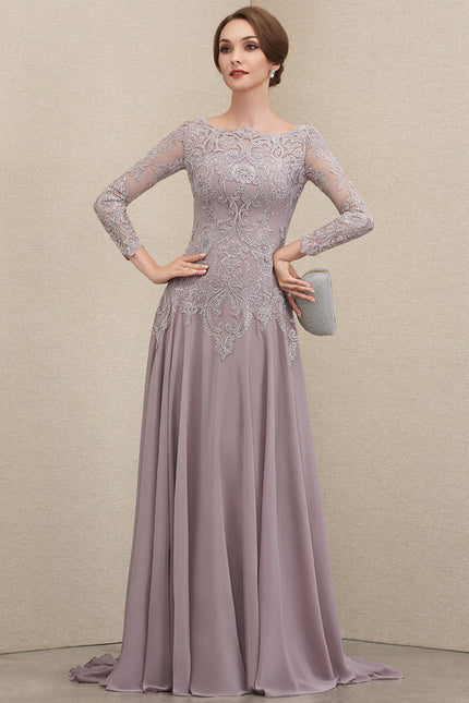 Robe Pastel Violet Col Rond Traîne Dentelle - gallery 1