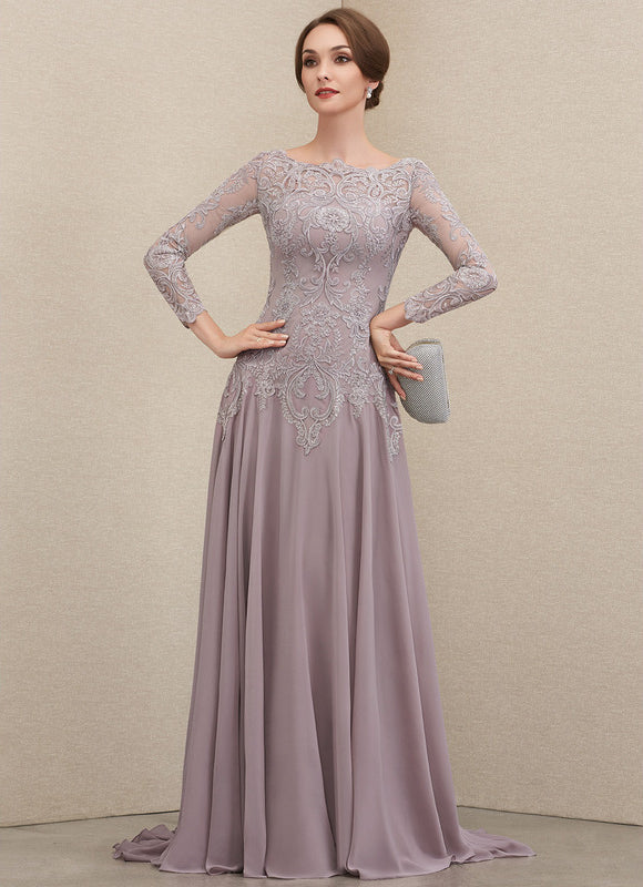 Robe Pastel Violet Col Rond Traîne Dentelle - gallery 1
