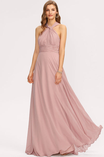 Robe Pastel Rose Décolleté Asymétrique Longue - gallery 4