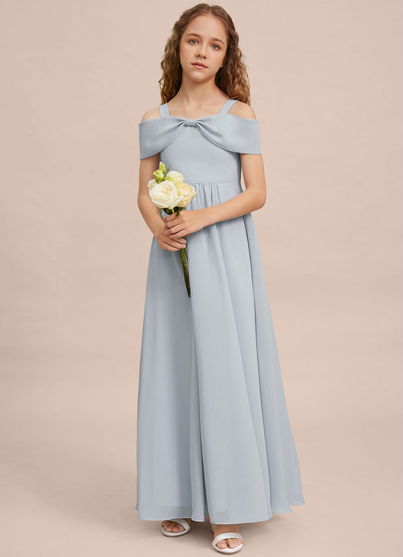 Robe Pastel Bleu Décolleté Épaules Ras Du Sol - gallery 4