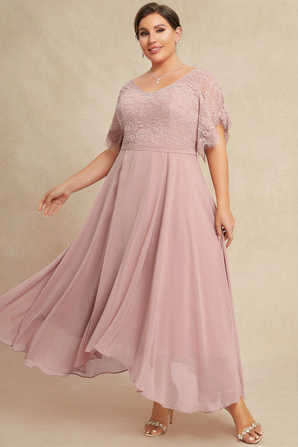 Robe Pastel Rose Col V Dentelle Élégante - gallery 7