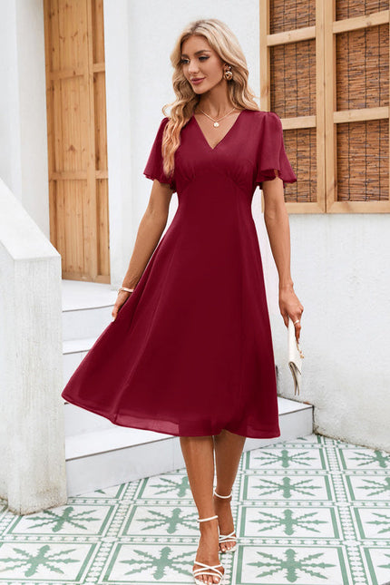 Robe Pastel Rose Col V Mousseline Midi - gallery 5