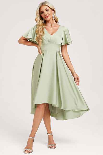 Robe Pastel Vert D'Eau Col V Volants