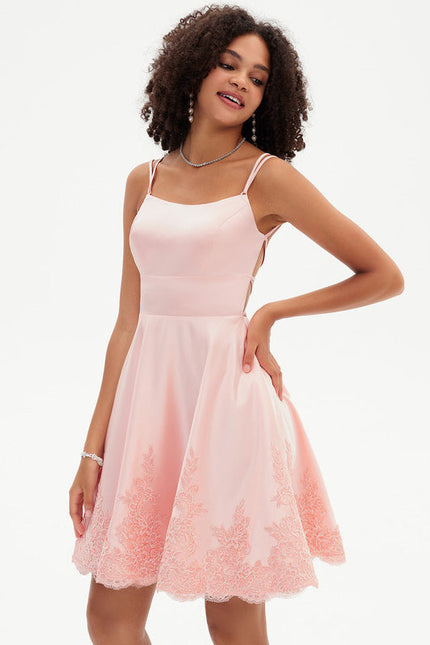 Robe Pastel Rose Courtes Trapèze Satin - gallery 5