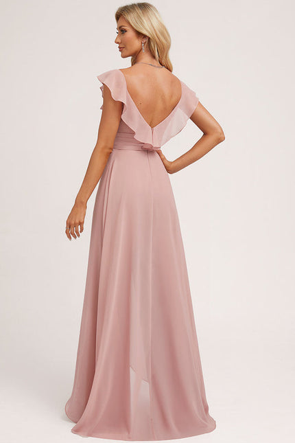 Robe Pastel Rose Demoiselle D'Honneur Volants - gallery 1