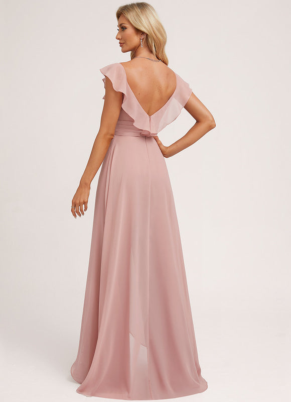 Robe Pastel Rose Demoiselle D'Honneur Volants - gallery 1