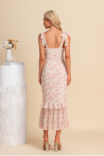 Robe Pastel Rose Fleurie Sirène Midi - gallery 2