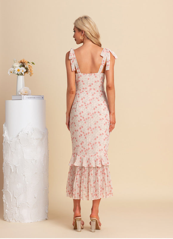 Robe Pastel Rose Fleurie Sirène Midi - gallery 2