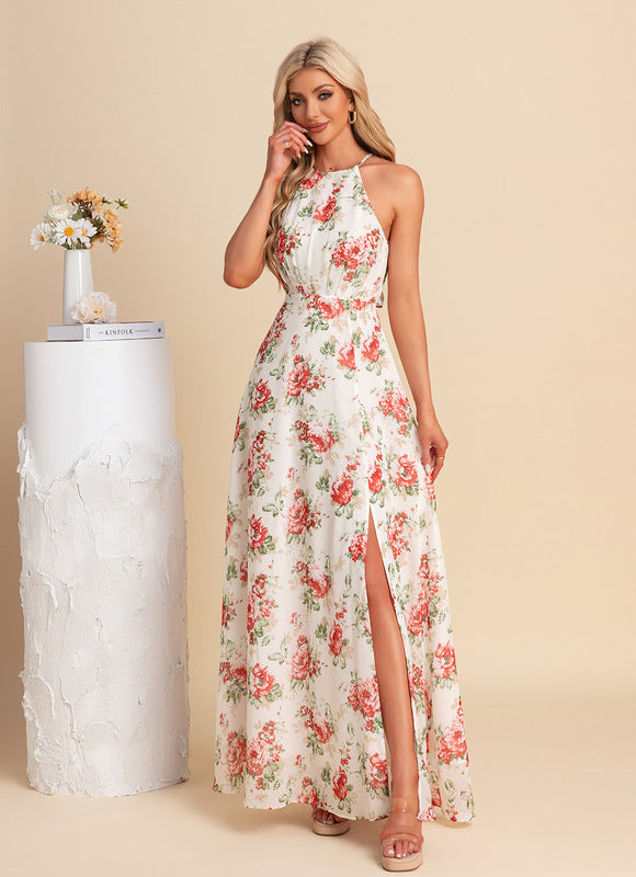 Robe Pastel Florale Licou Blanc Maxi - gallery 1