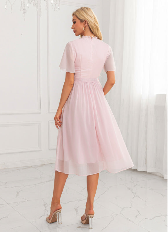 Robe Pastel Rose Brodée Trapèze Midi - gallery 1