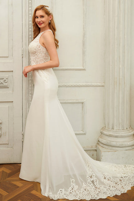 Robe Pastel Mariée Blanche Sirène Dentelle