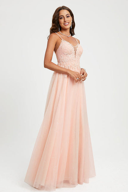 Robe Pastel Rose Dentelle Soirée Élégante - gallery 2