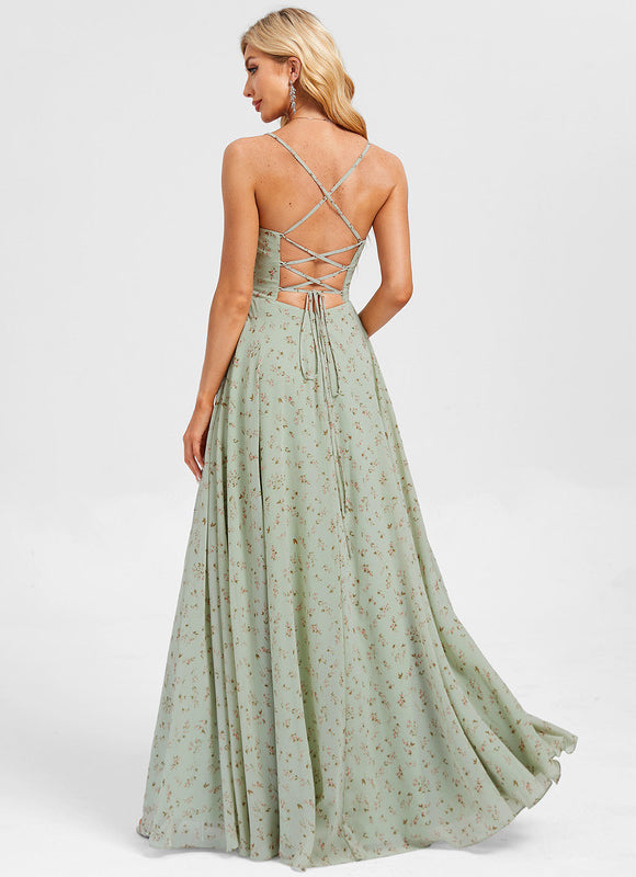 Robe Pastel Bleu Col V Longue - gallery 3