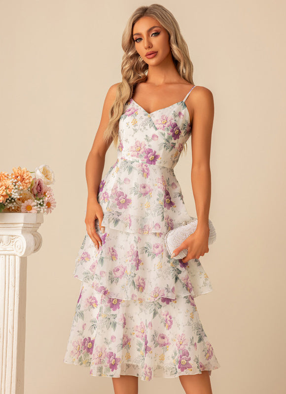 Robe Pastel Fleuri Trapèze Longueur Mollet