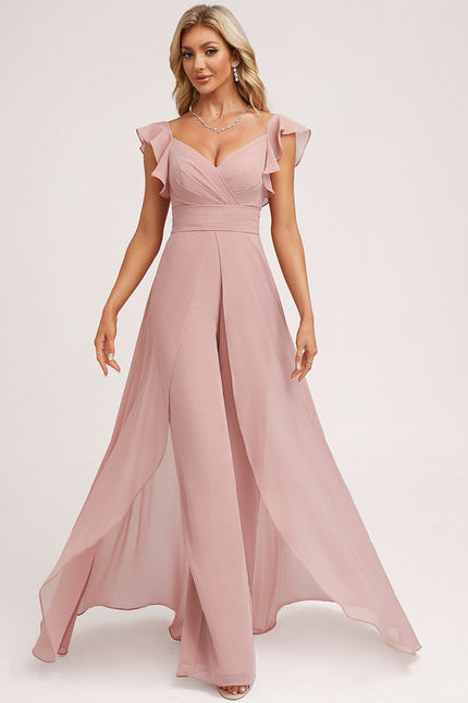 Robe Pastel Rose Demoiselle D'Honneur Volants