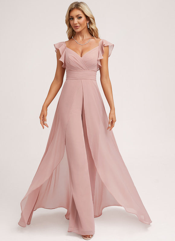 Robe Pastel Rose Demoiselle D'Honneur Volants
