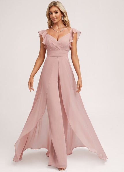 Robe Pastel Rose Demoiselle D'Honneur Volants