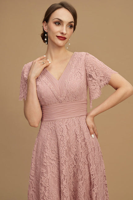 Robe Pastel Rose Col V Longueur Mollet - gallery 6