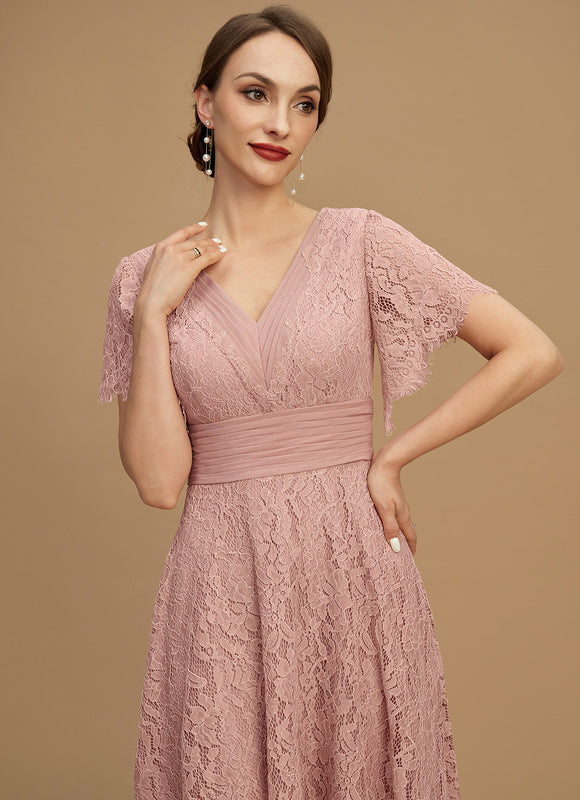 Robe Pastel Rose Col V Longueur Mollet - gallery 6