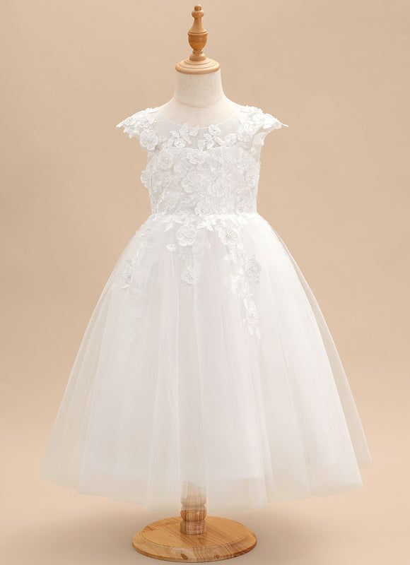 Robe Pastel Blanche En Tulle Fille Mariage - gallery 2