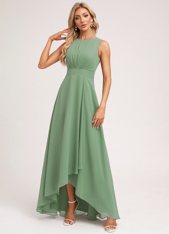 Robe Pastel Verte Mousseline Trapèze Col Rond - gallery 1
