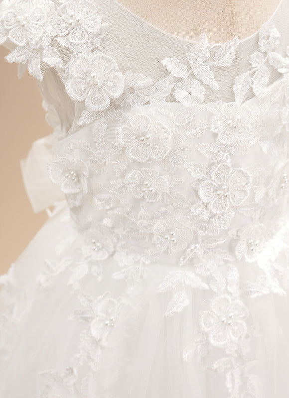 Robe Pastel Blanche En Tulle Fille Mariage - gallery 7