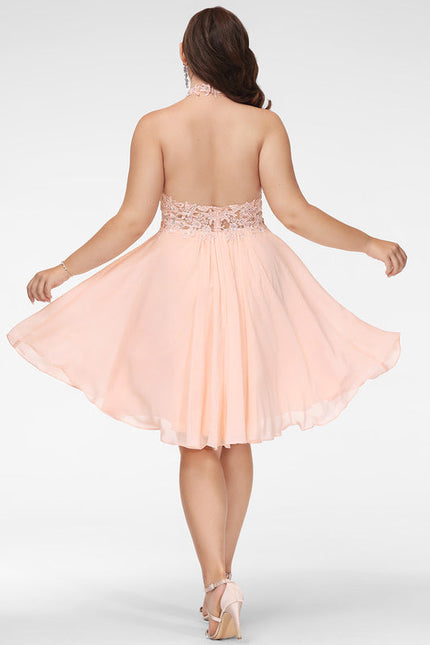 Robe Pastel Rose Trapèze Mousseline Perles - gallery 6