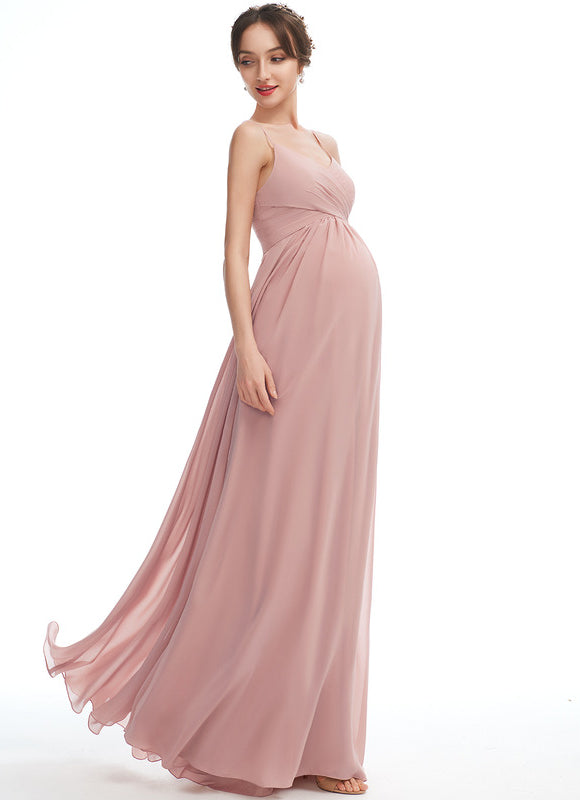 Robe Pastel Rose Longue Col V Enceinte - gallery 1