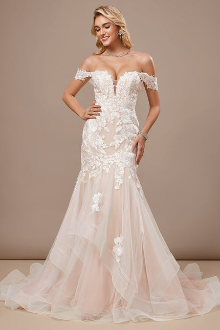 Robe Pastel Ivoire Sirène Dentelle Traîne - gallery 1
