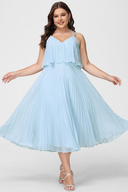 Robe Pastel Bleu Col V Plissée Mollet - gallery 4