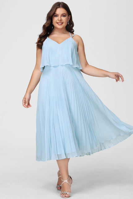 Robe Pastel Bleu Col V Plissée Mollet - gallery 5