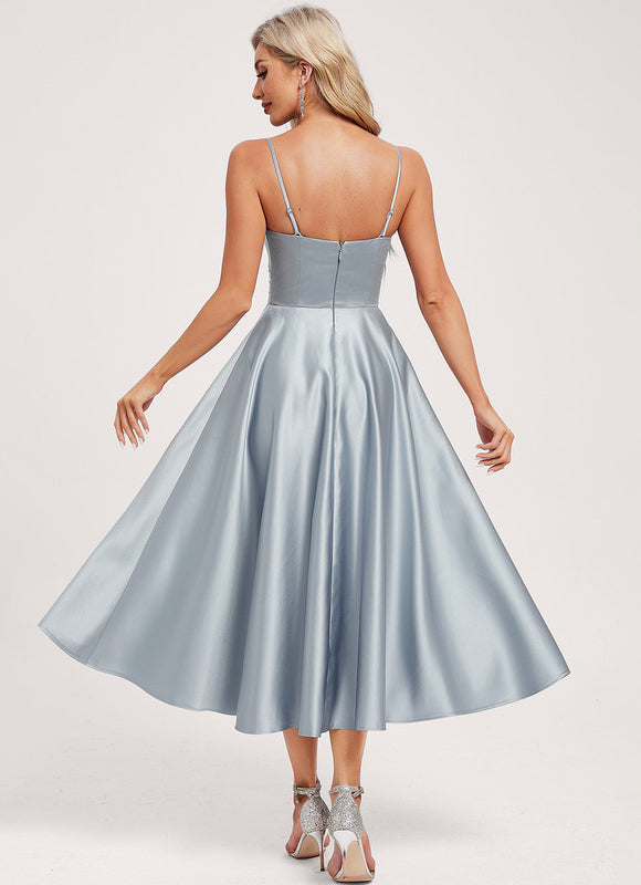 Robe Pastel Bleu Col V Longueur Mollet - gallery 4
