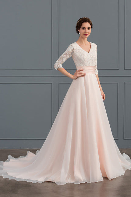 Robe Pastel Rose Col V Traîne Moyenne - gallery 1