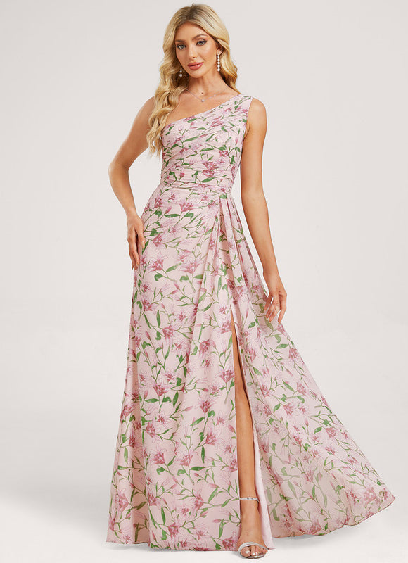 Robe Pastel Bleu Décolleté Asymétrique Longue