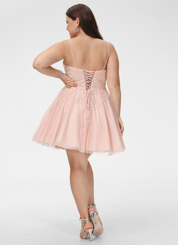 Robe Pastel Rose Trapèze Col V Tulle - gallery 9
