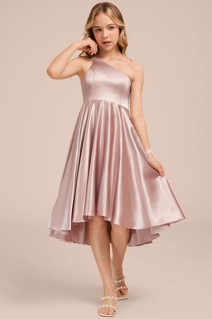 Robe Pastel Rose Décolleté Asymétrique Satin - gallery 2