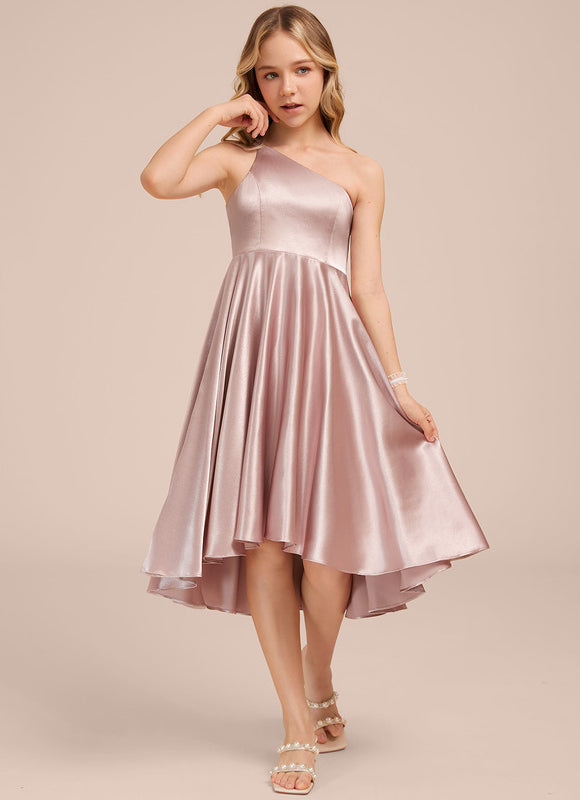 Robe Pastel Rose Décolleté Asymétrique Satin - gallery 2