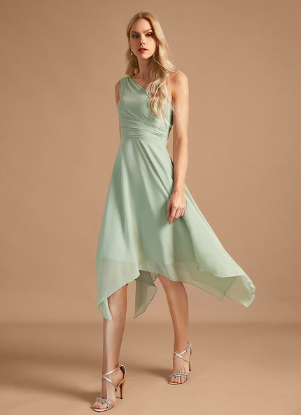 Robe Pastel Menthe Décolleté Asymétrique Volants