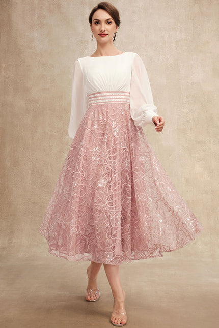Robe Pastel Rose Longueur Mollet Dentelle