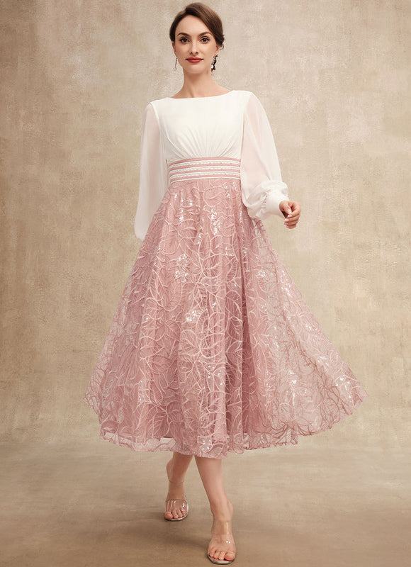 Robe Pastel Rose Longueur Mollet Dentelle