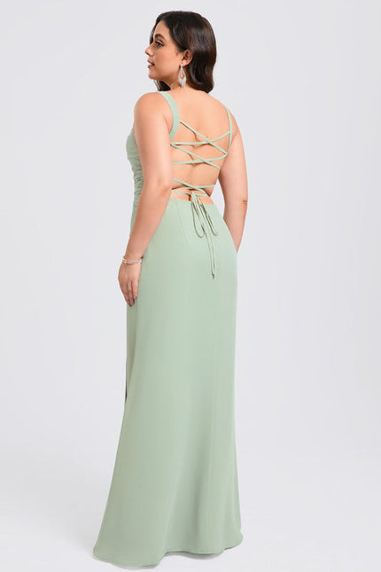 Robe Pastel Vert Sirène Longueur Ras Du Sol - gallery 7